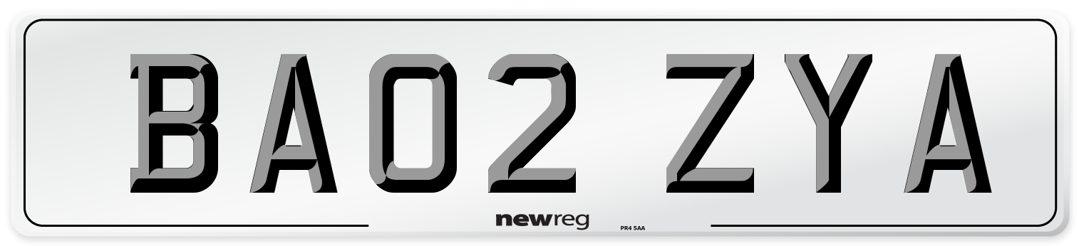 BA02 ZYA Number Plate from New Reg
